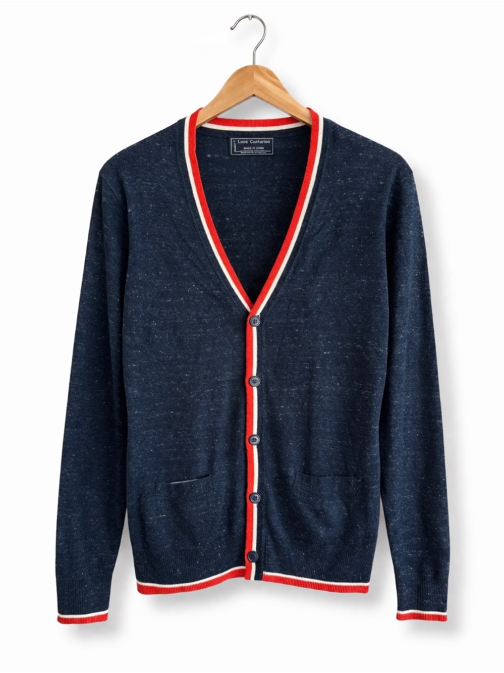 Luca Centurion Navy Cardigan M Red White Trim Preppy Academic IVY Core Classic